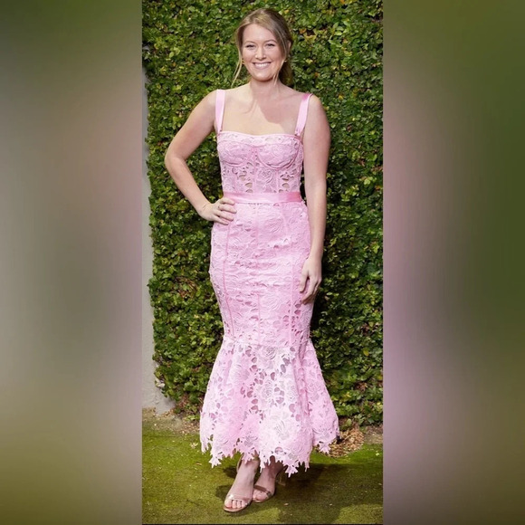 LEO LIN Clover Lace Bustier Ruffle Midi Dress in Black, size 8 Sleeveless - Picture 15 of 16